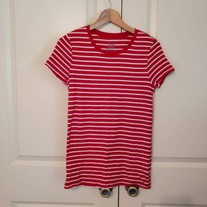 Faded Glory Red & White Striped Short Sleeve Shirt